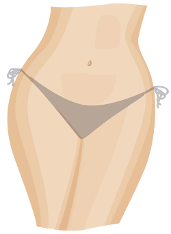 A diagram showing the areas of hair removed for a Hollywood wax